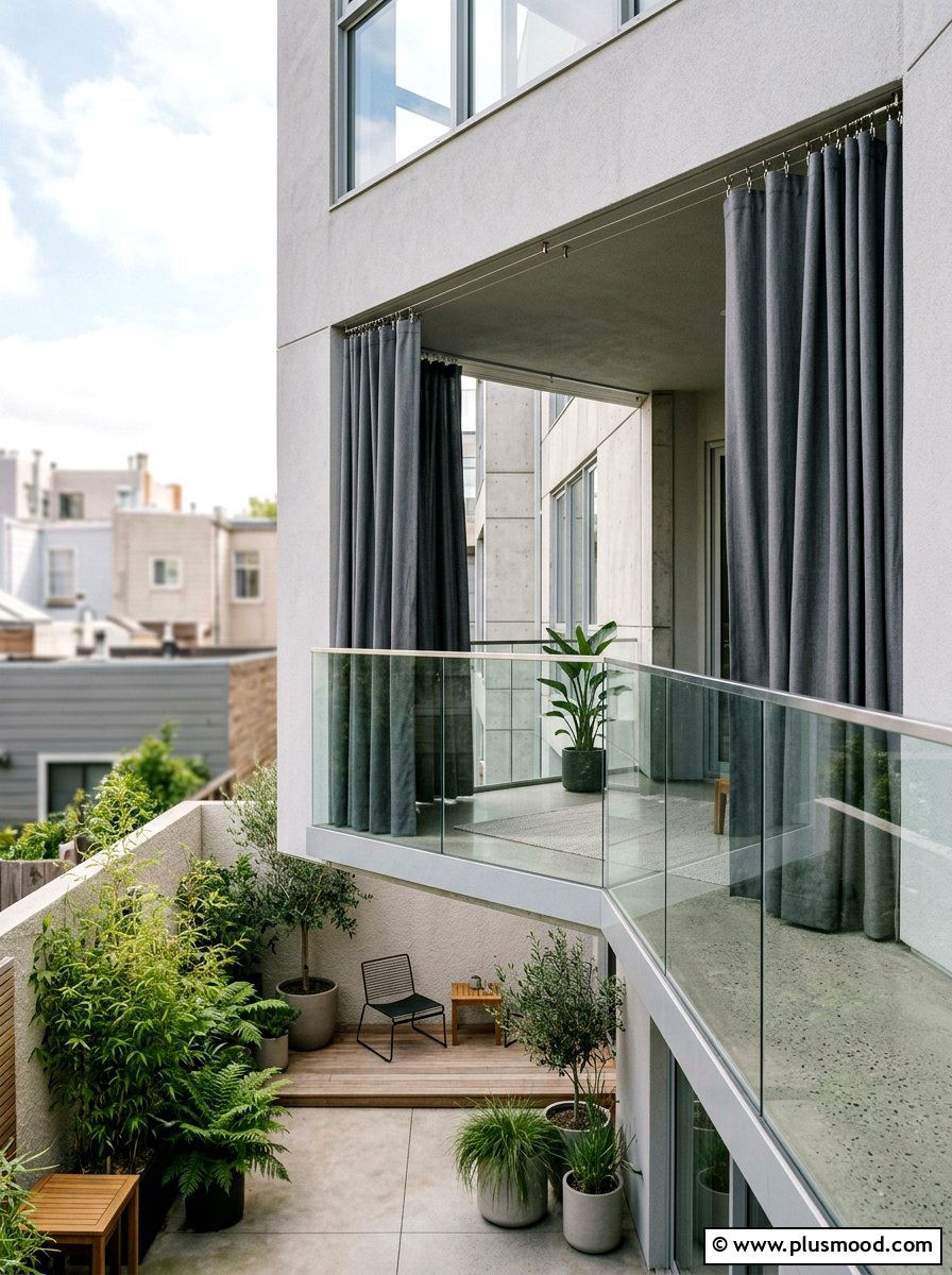 Modern Minimalist Balcony Curtains - 25 small backyard ideas with outdoor curtains