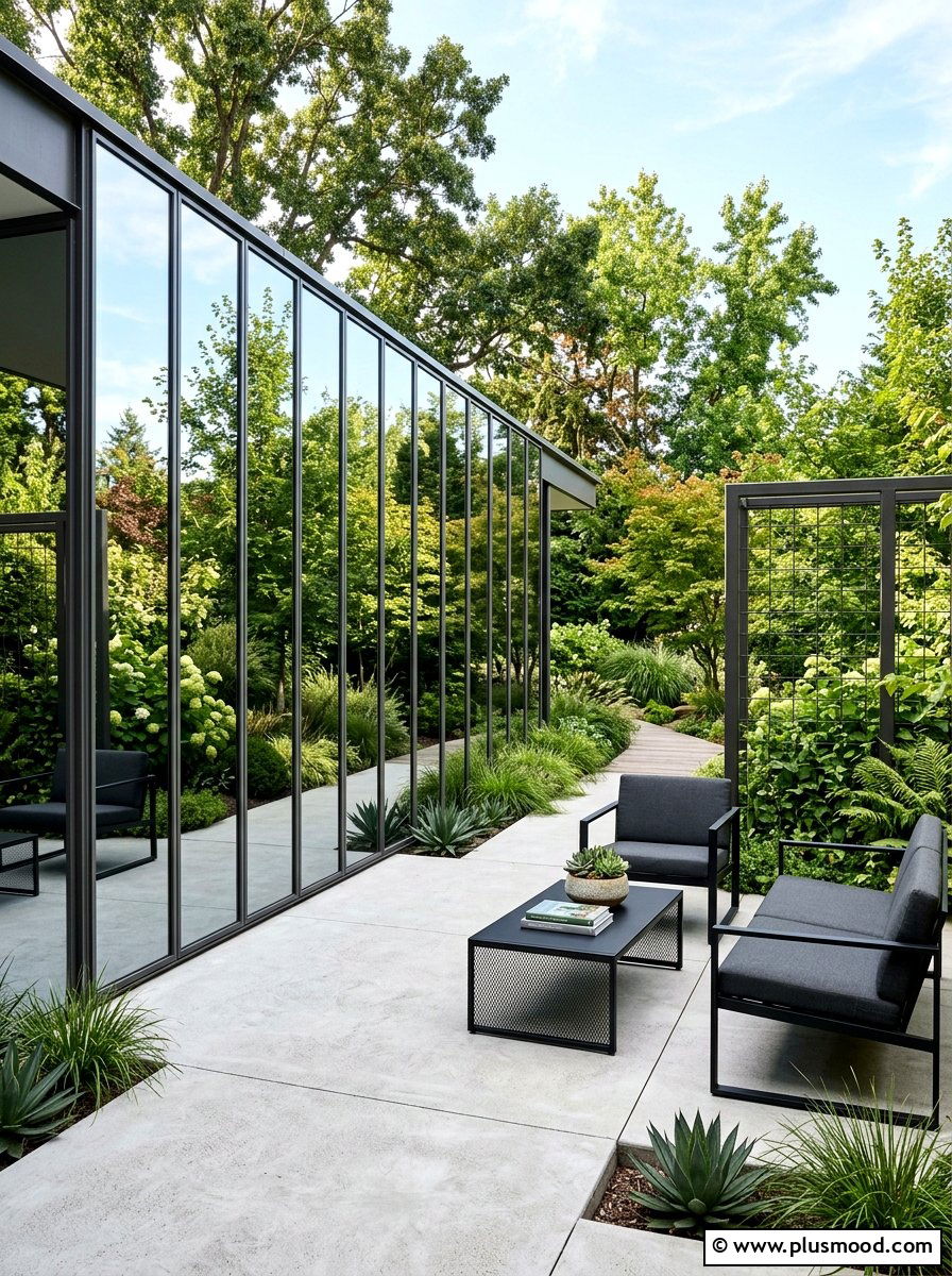 Modern Mirrored Wall Panel - 25 small backyard ideas with mirror