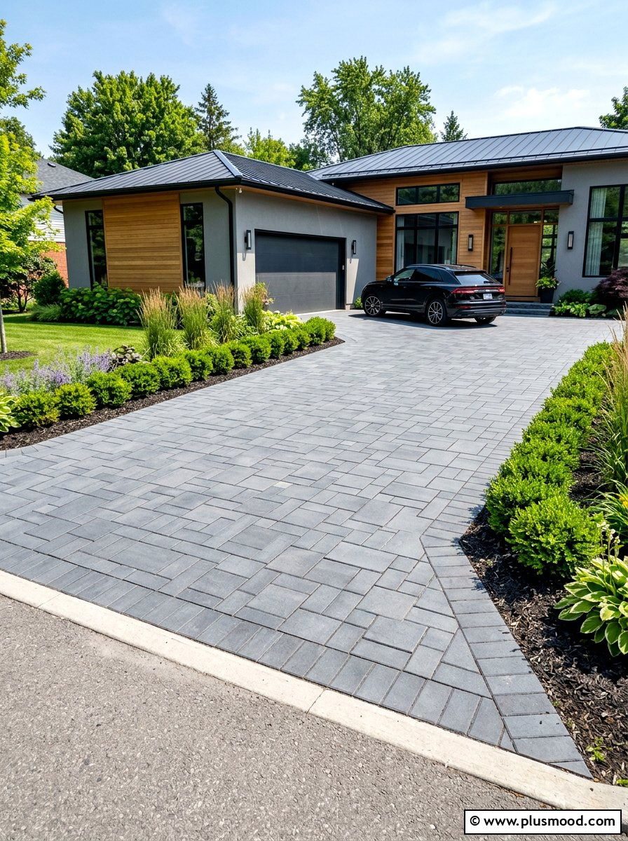 Modern Paver Driveway - 25 summer landscape makeover ideas