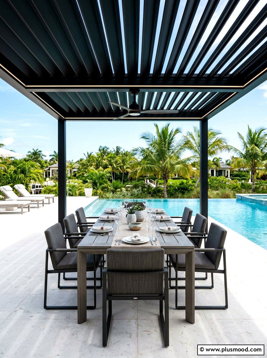 Modern Pergola Dining - 25 summer poolside dining ideas
