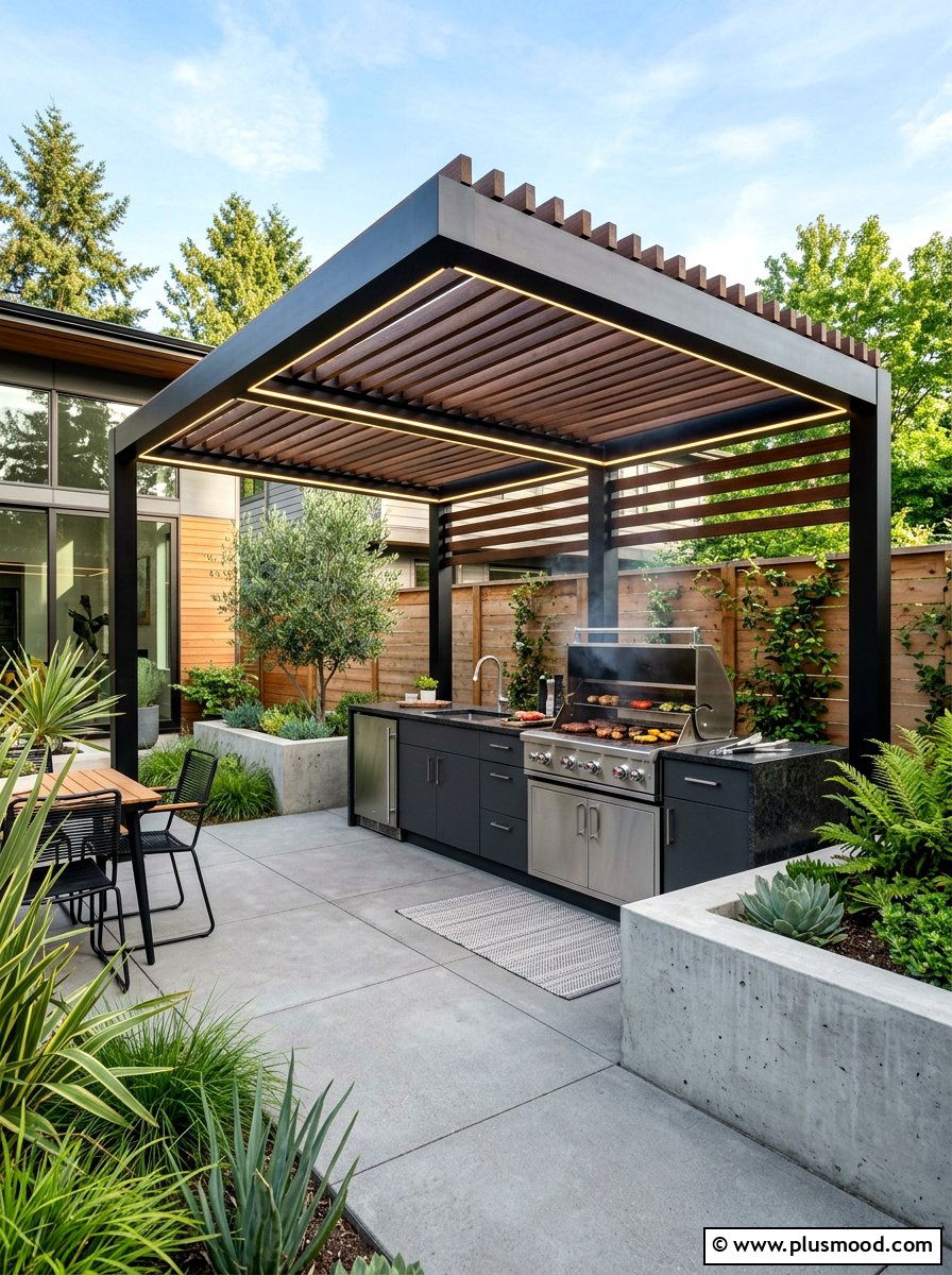 Modern Pergola Grill Station - 25 summer backyard grill area ideas