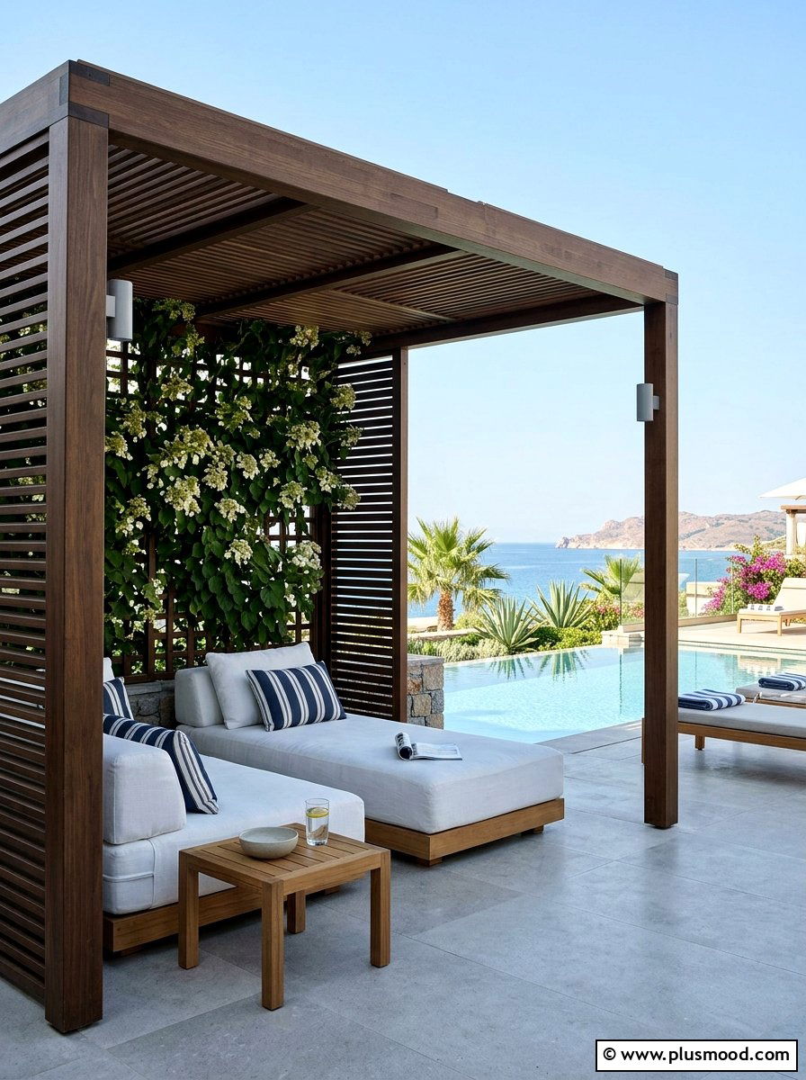 Modern Pool Cabana Pergola - 25 pool landscaping ideas with pergola and vines