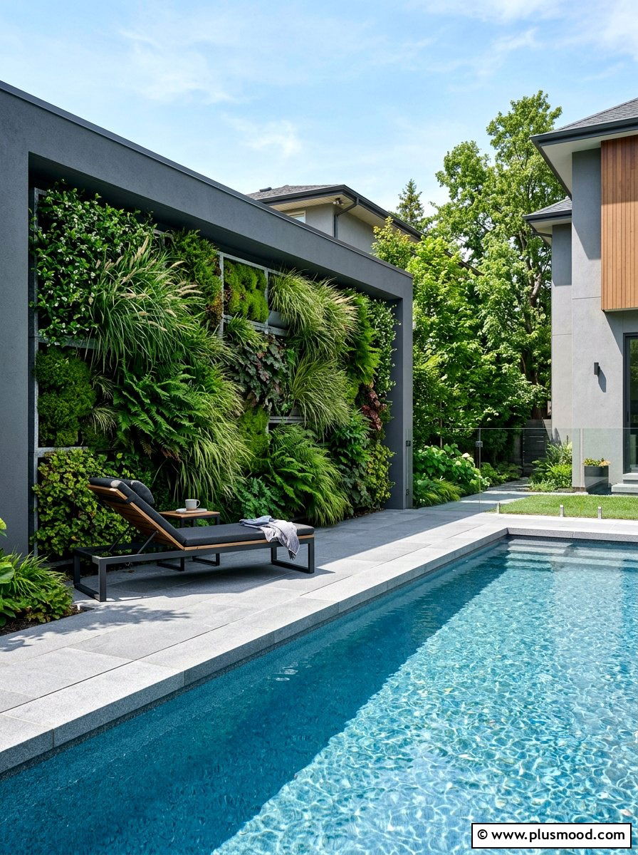 Modern Pool Living Wall - 25 pool landscaping ideas with vertical garden