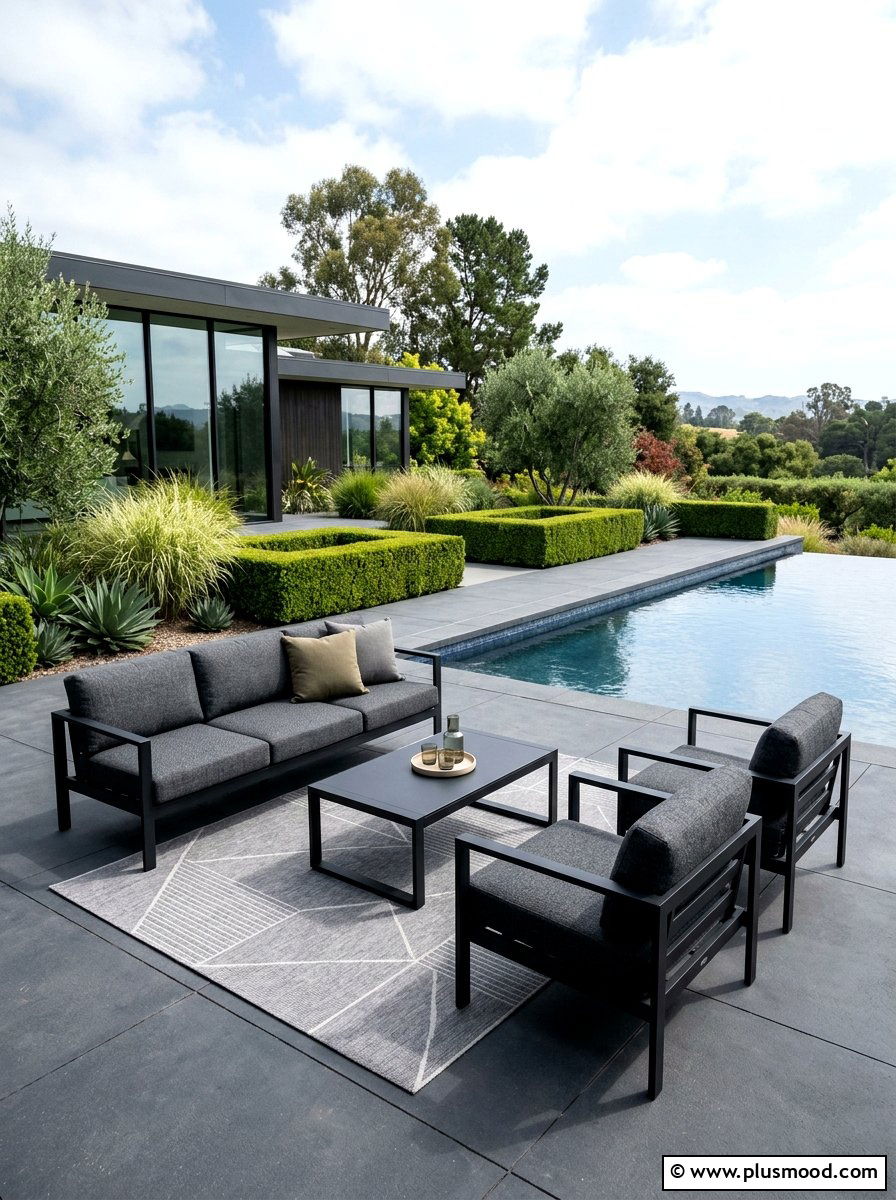 Modern Pool Patio Furniture - 25 pool landscaping ideas with outdoor rug