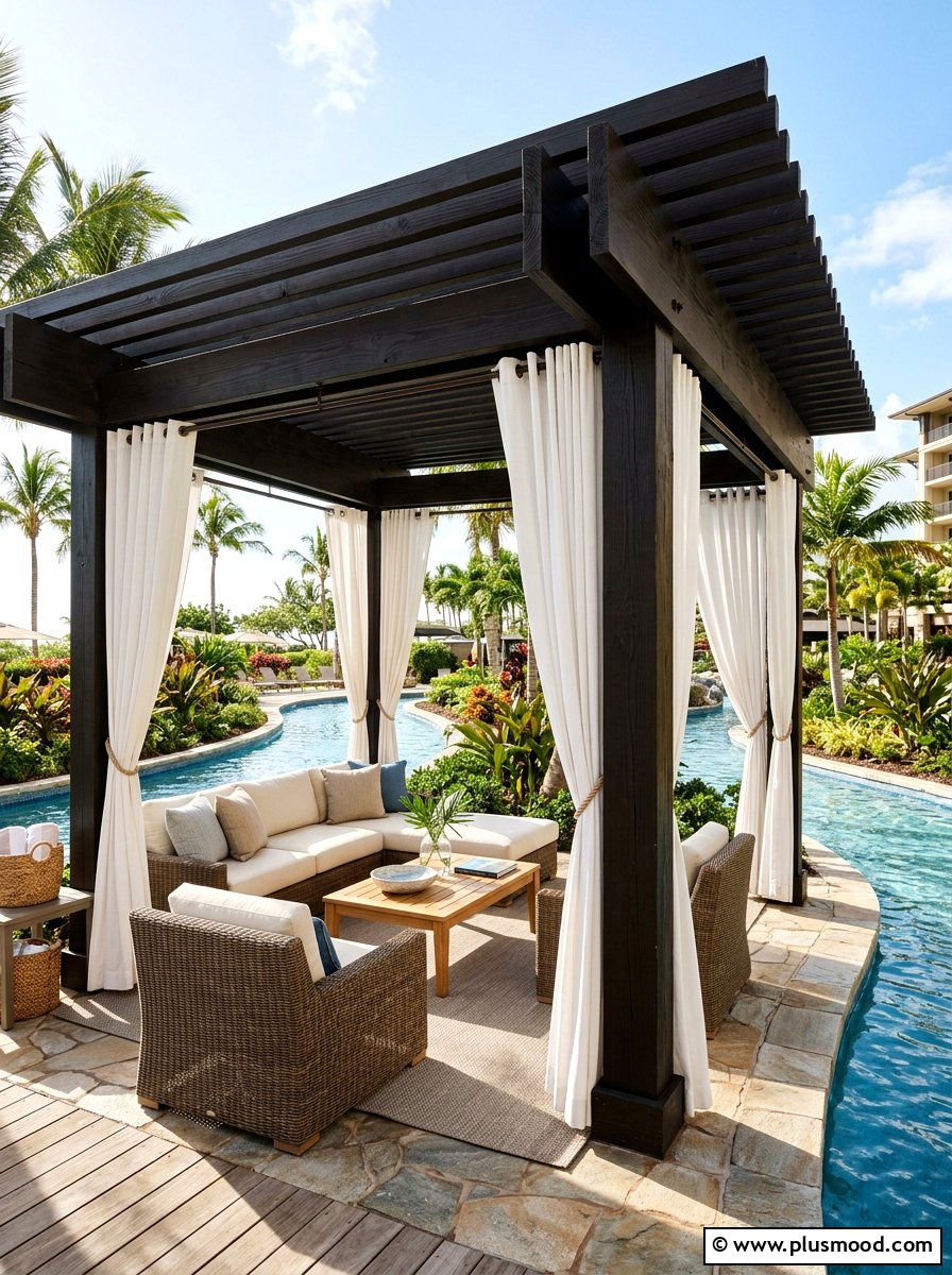 Modern Pool Pergolas - 25 pool landscaping ideas for lazy river pools