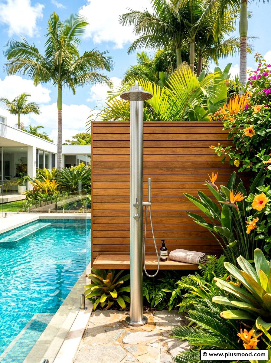 Modern Pool Shower - 25 summer modern pool backyard ideas