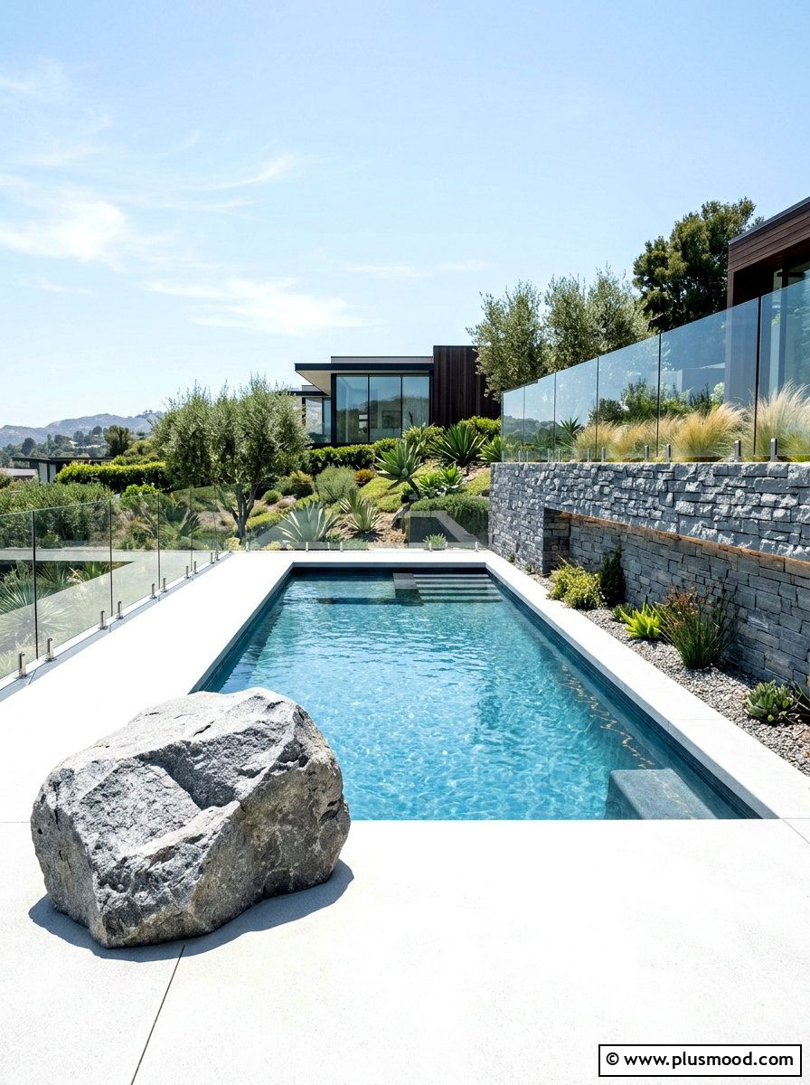 Modern Pool Stone Accent - 25 pool landscaping ideas with boulders