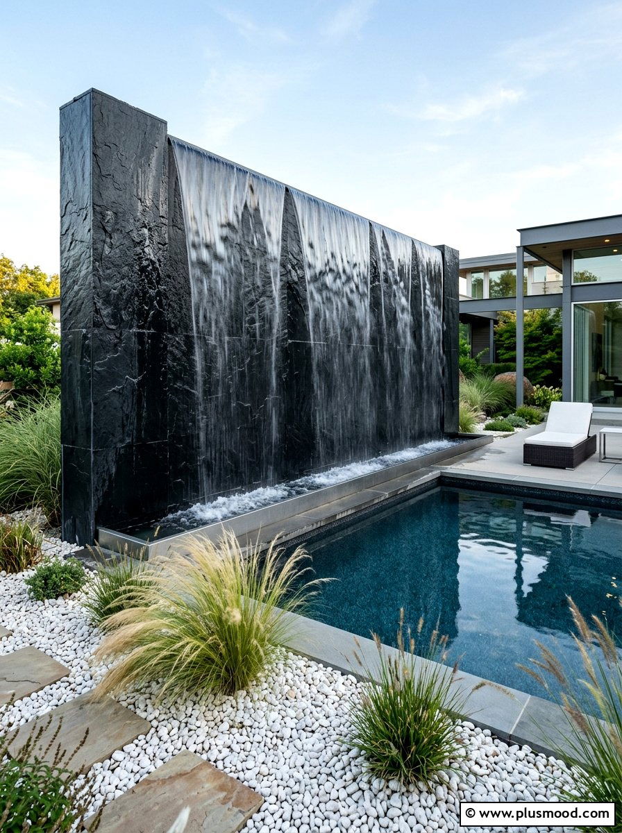Modern Pool Water Wall - 25 pool landscaping ideas for contemporary homes