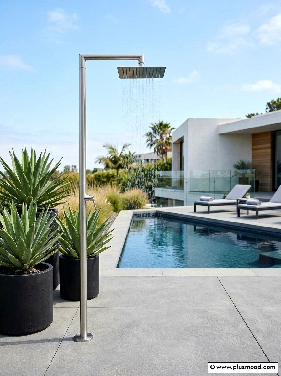 Modern Pool With Minimalist Outdoor Shower - 25 pool landscaping ideas with outdoor shower