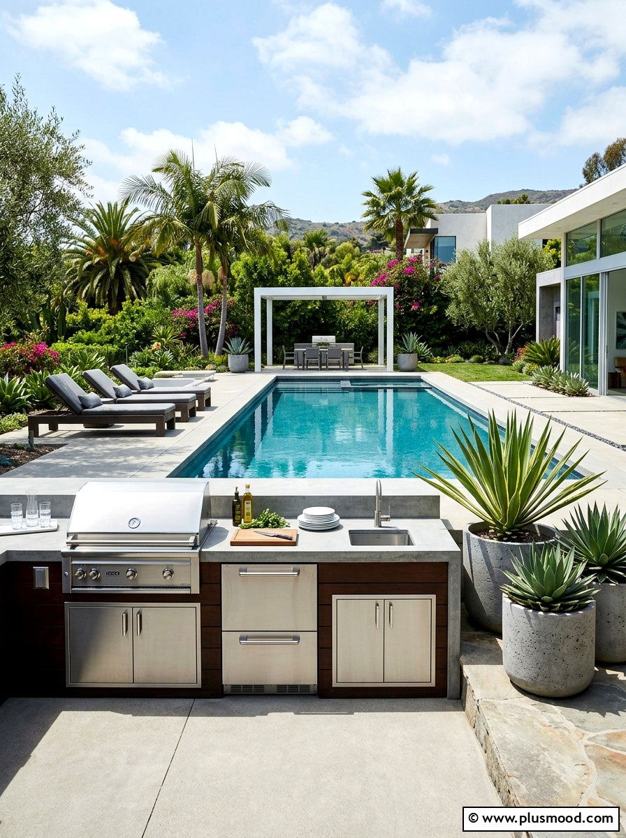 Modern Poolside Kitchen - 25 pool landscaping ideas with outdoor kitchen
