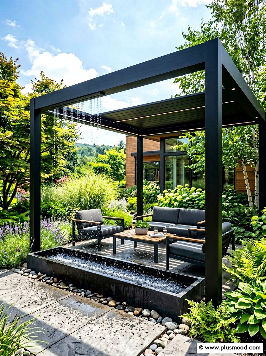 Modern Rain Curtain - 25 summer patio ideas with water feature