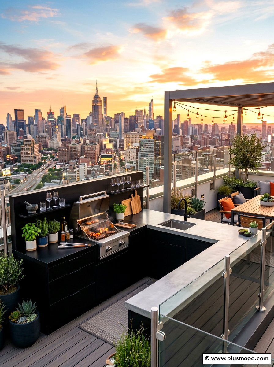Modern Rooftop Terrace Kitchen - 25 summer outdoor kitchen entertaining ideas