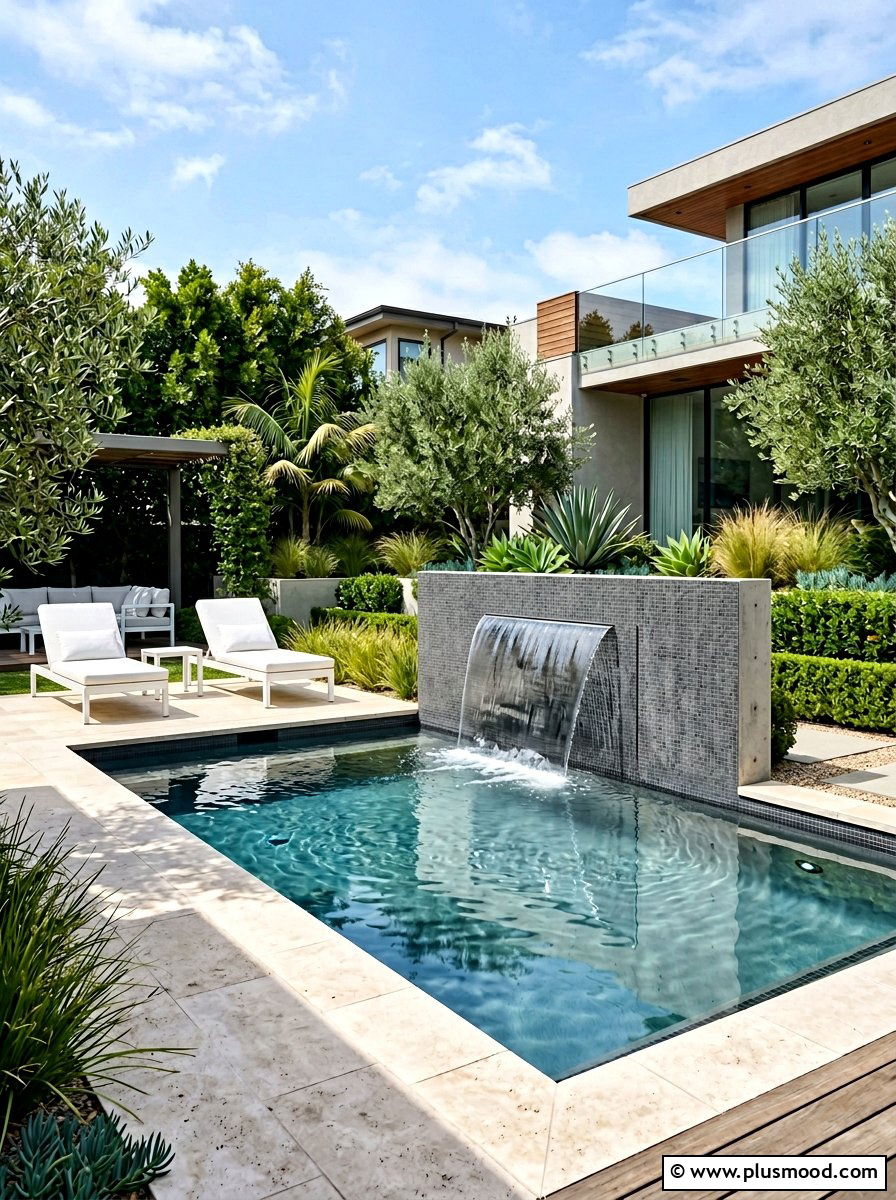 Modern Sheer Descent - 25 pool landscaping ideas with water features