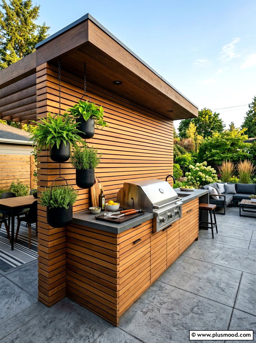 Modern Slat Wall Grill Surround - 25 summer backyard grill area ideas