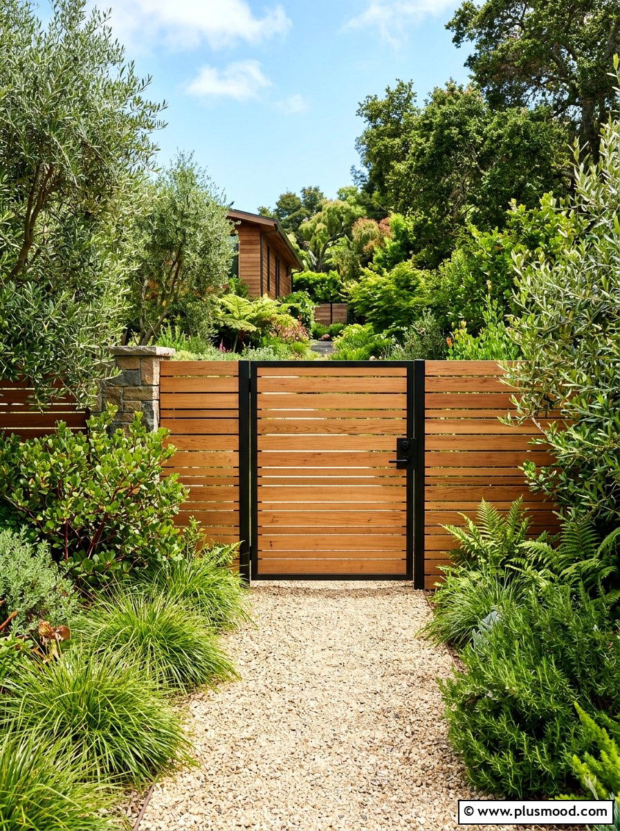 Modern Slatted Wood Gate - 25 summer garden gate front yard ideas