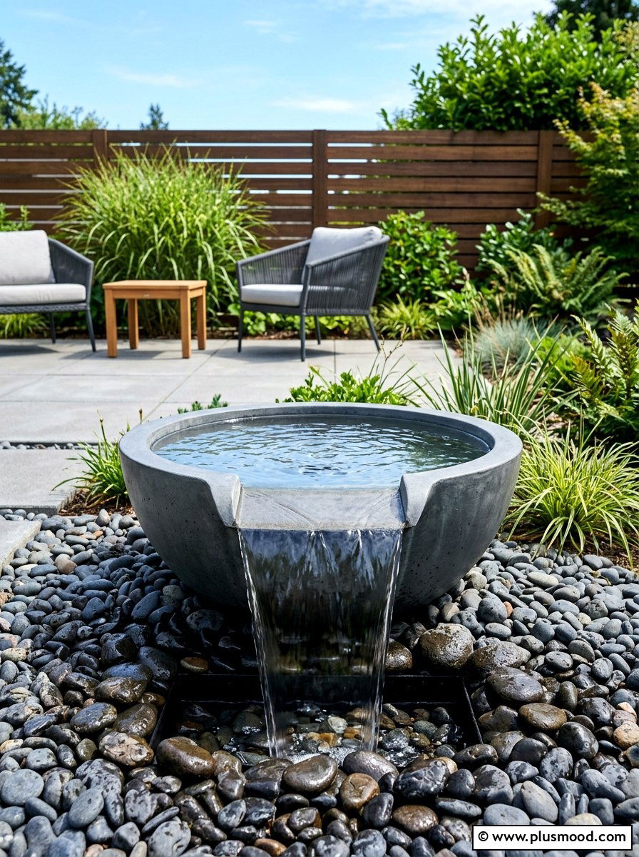 Modern Spillway Bowl - 25 summer water feature backyard ideas