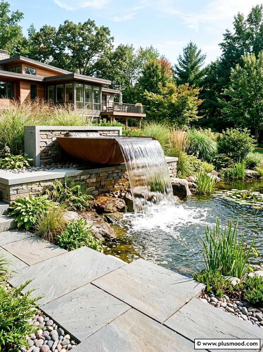 Modern Spillway Bowl - 25 outdoor garden decor ideas with water features