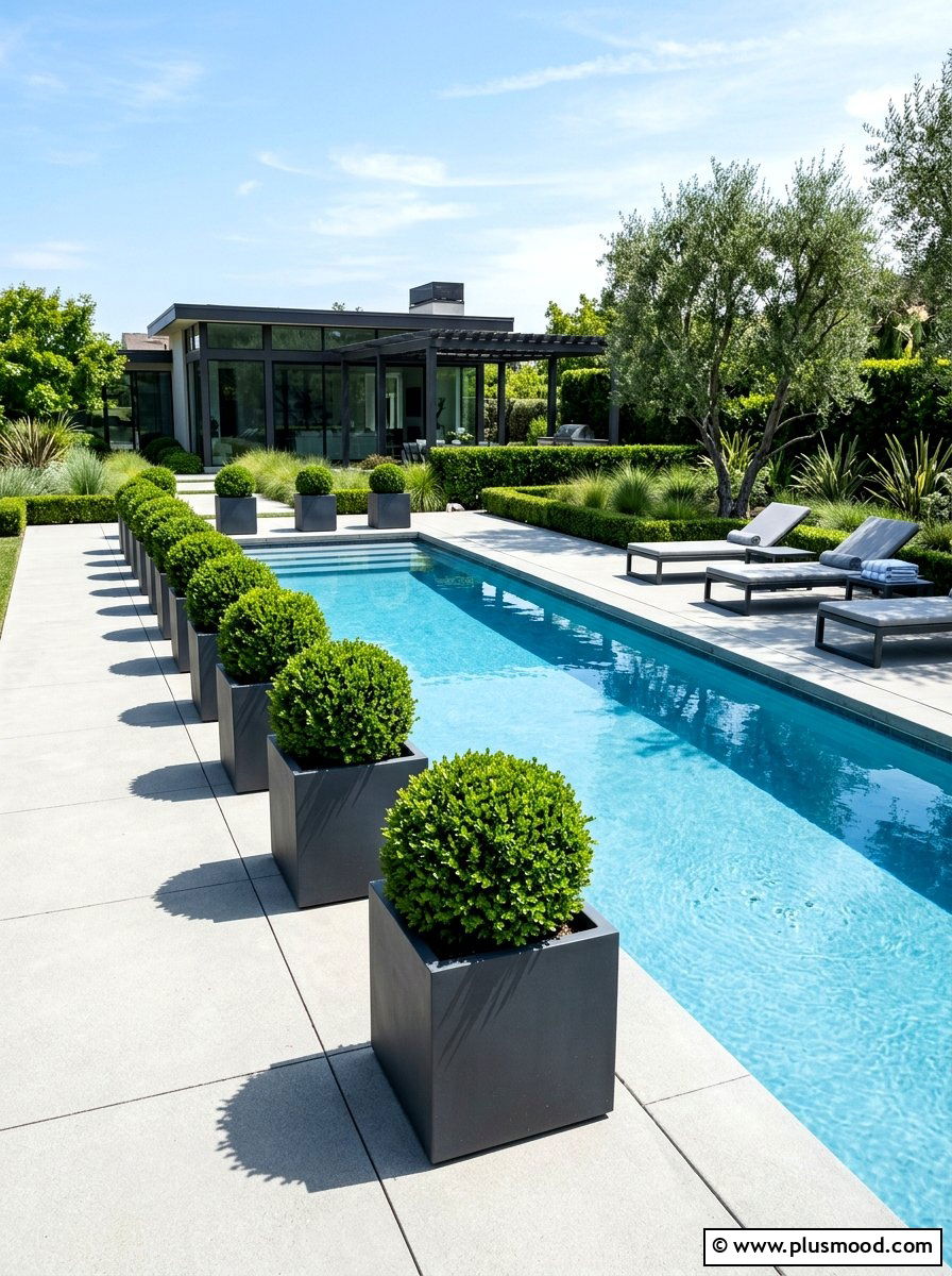 Modern Square Planter Near Pool Edge - 25 pool landscaping ideas with potted plants