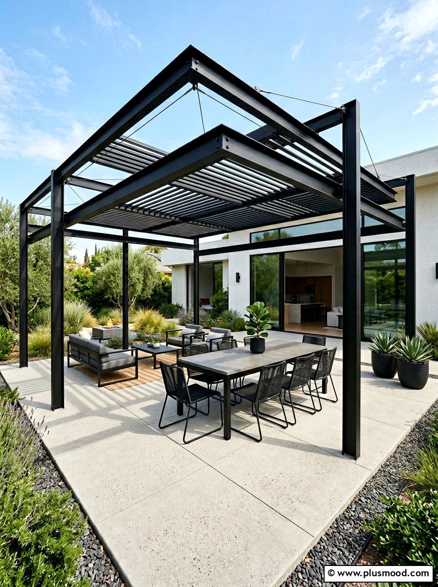 Modern Steel Pergola - 25 small backyard ideas with shade