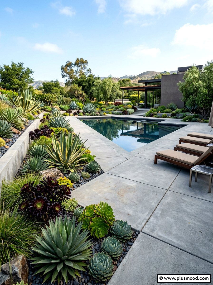 Modern Succulent Garden - 25 pool landscaping ideas with plants