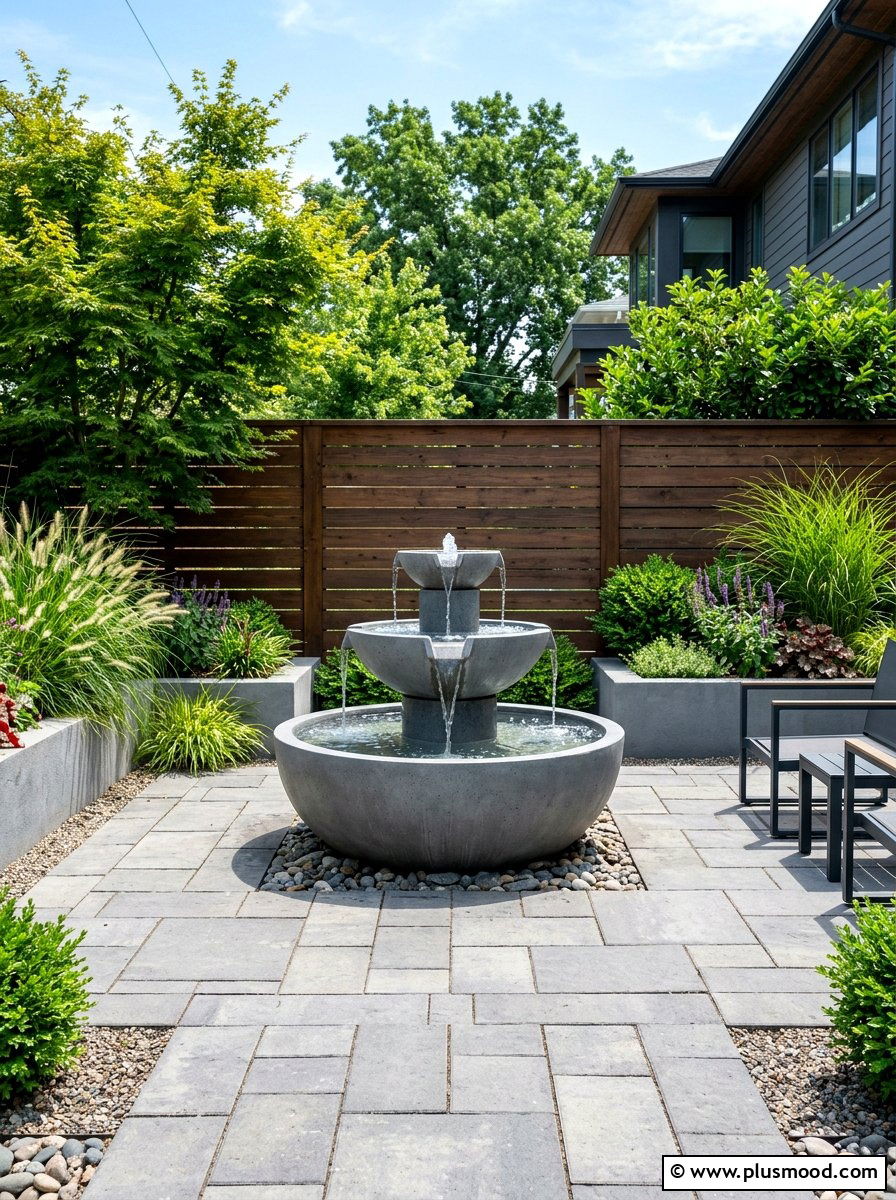 Modern Tiered Fountain Backyard - 25 small backyard ideas with fountain