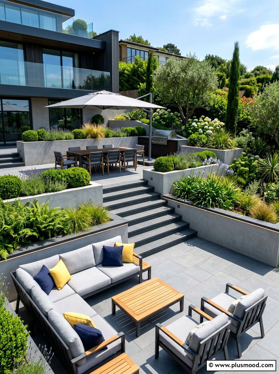 Modern Tiered Patio - 25 summer luxury backyard oasis ideas