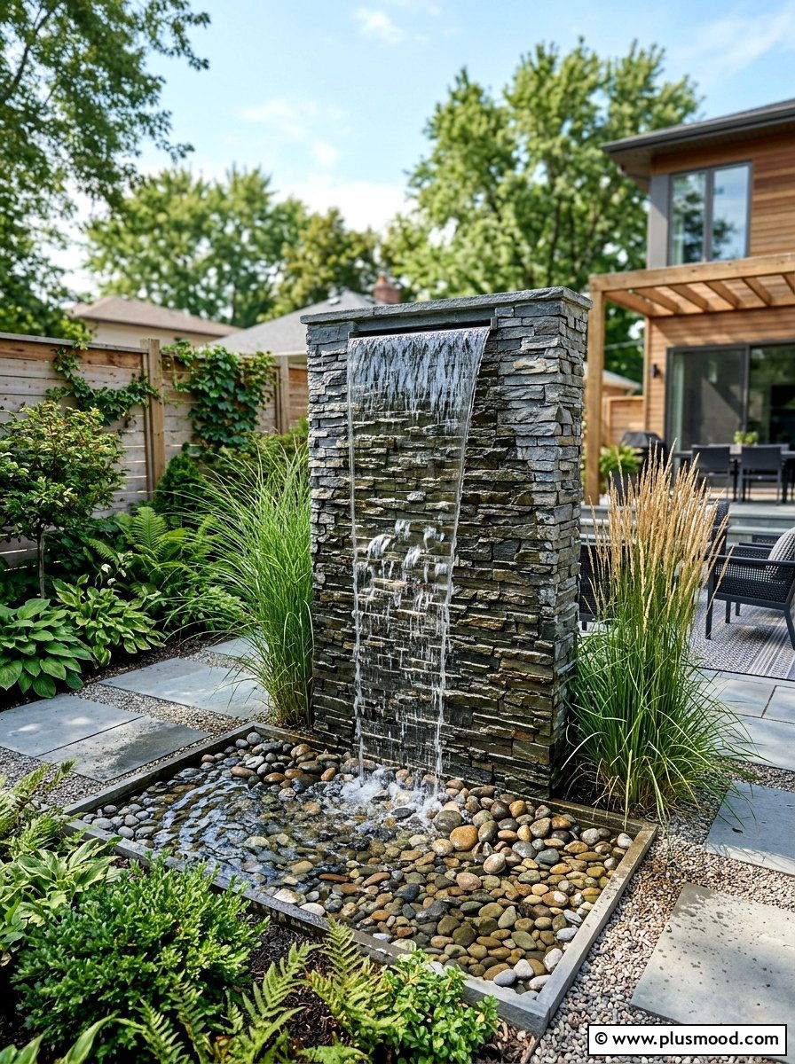 Modern Water Feature - 25 small backyard ideas with zen garden