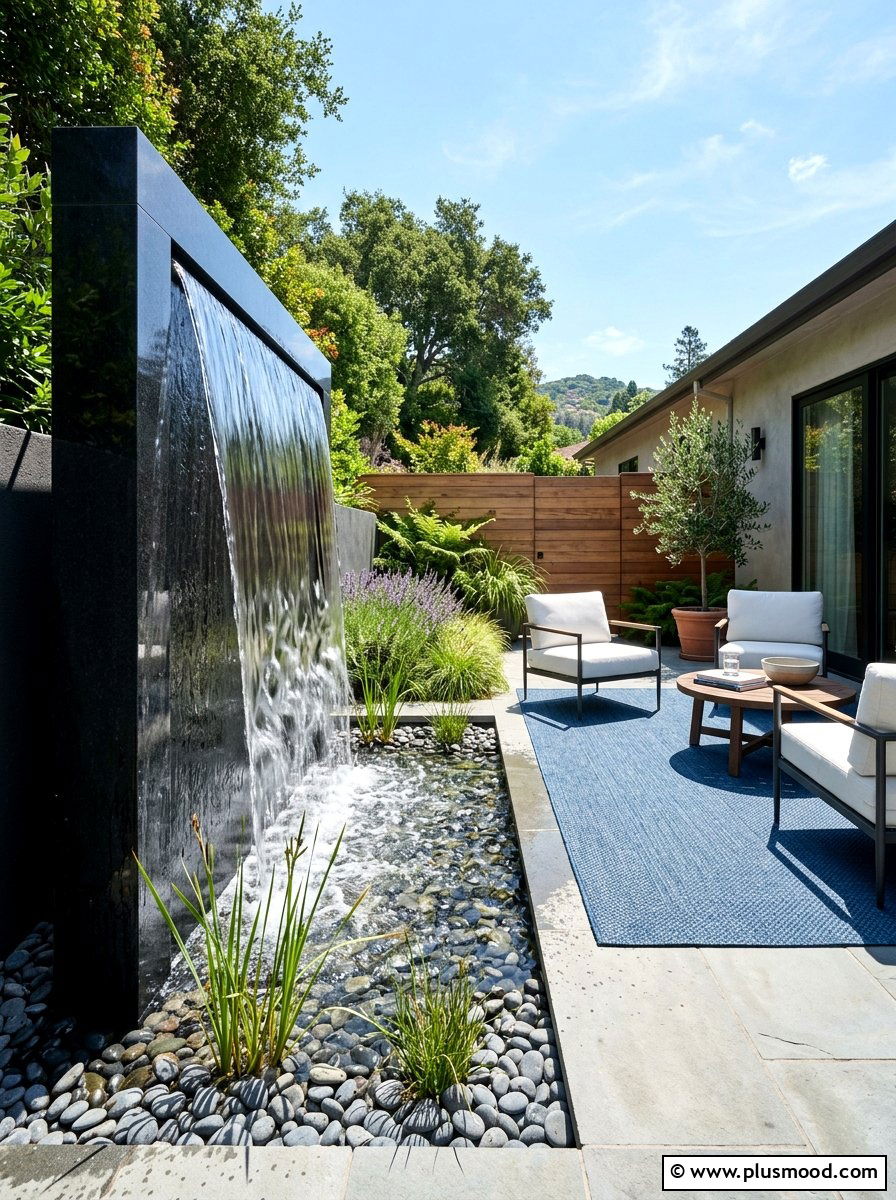 Modern Water Feature - 25 summer backyard privacy ideas