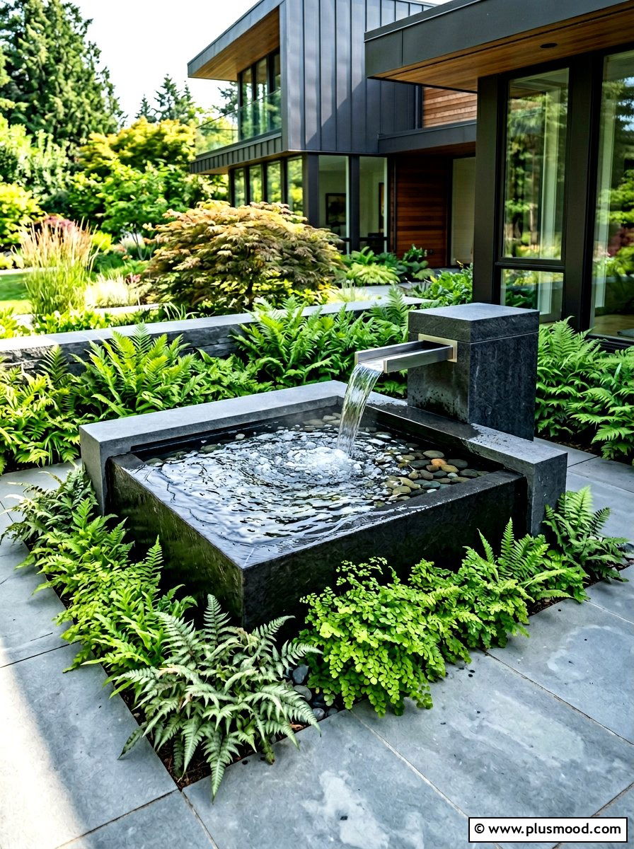 Modern Water Fountain - 25 summer backyard decor ideas