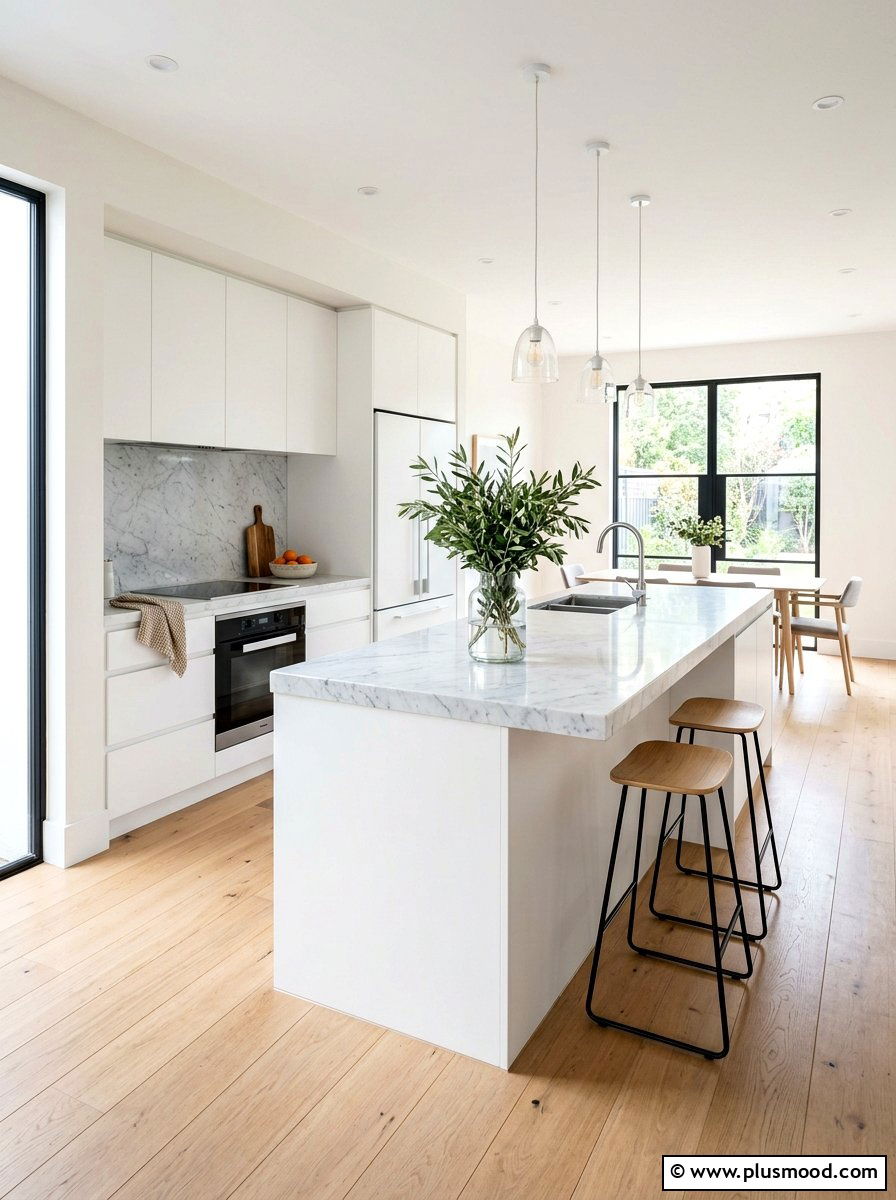 Modern White Kitchen - 25 summer minimalist summer decor ideas