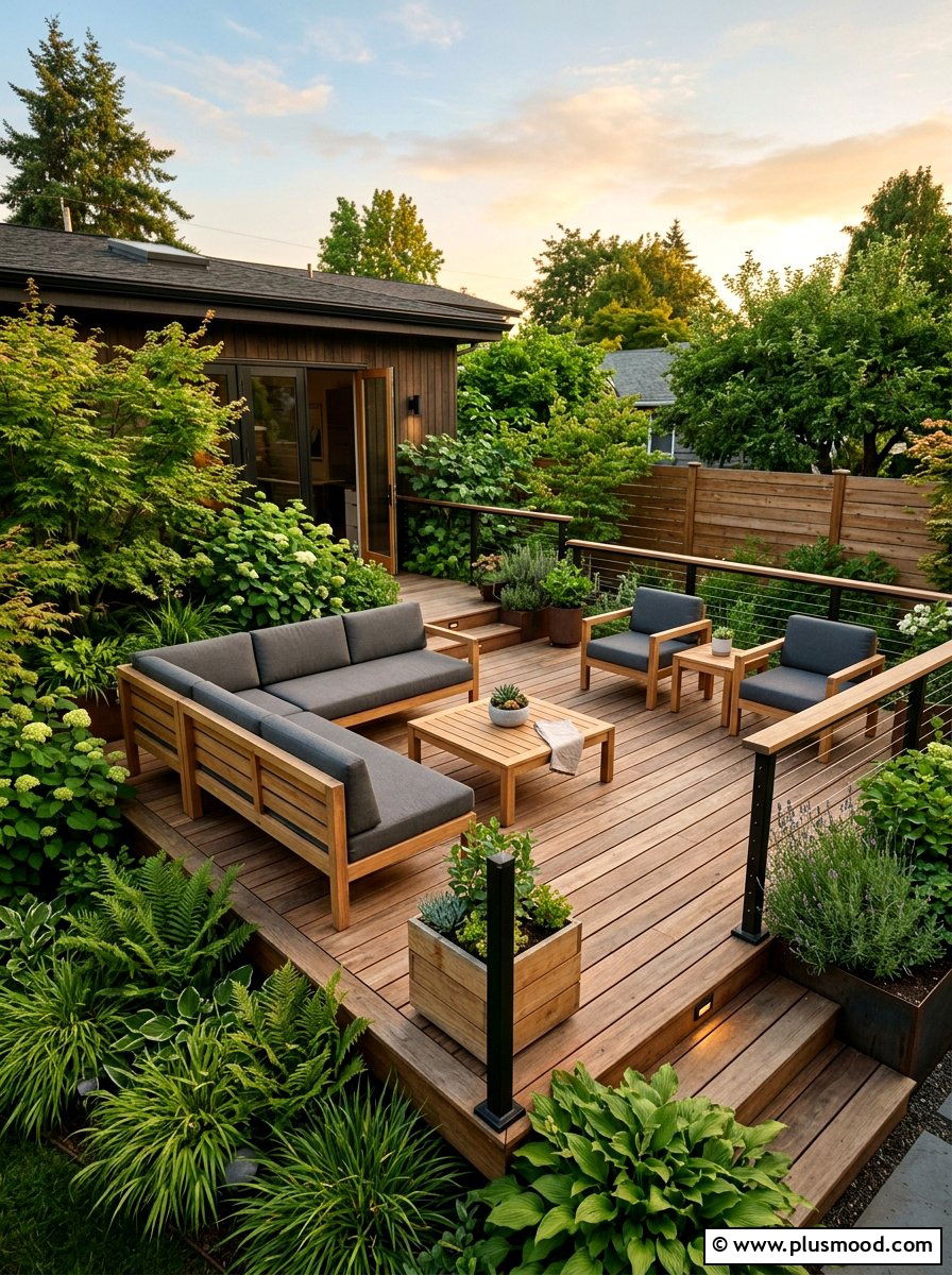 Modern Wood Deck - 25 small backyard ideas with raised patio