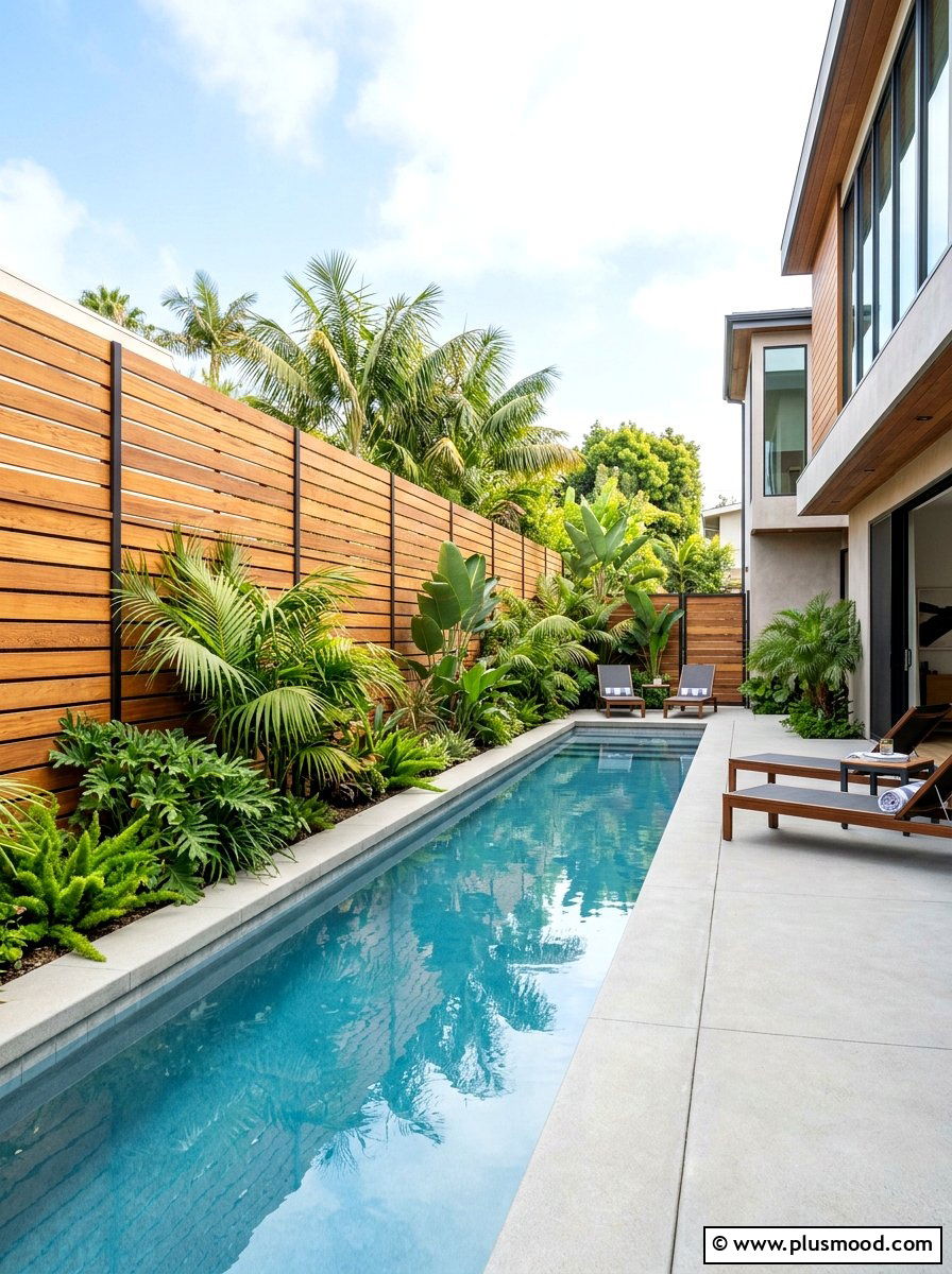 Modern Wood Slat Privacy Fence - 25 pool landscaping ideas for privacy