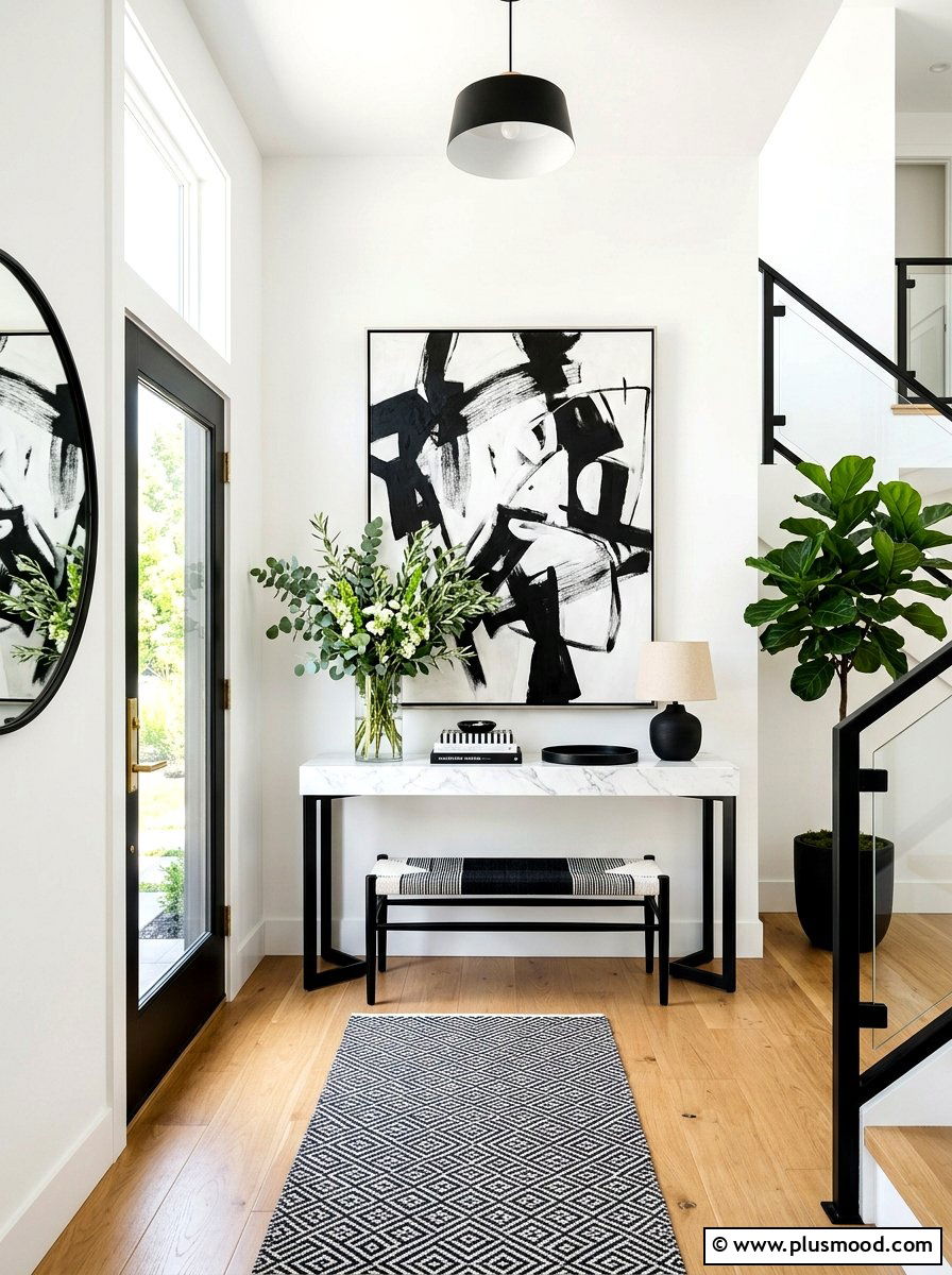 Modern black and white summer entryway - 25 summer entryway decor ideas