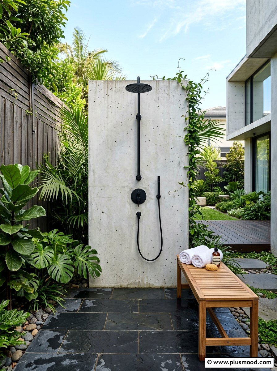 Modern black outdoor shower - 25 summer outdoor shower ideas