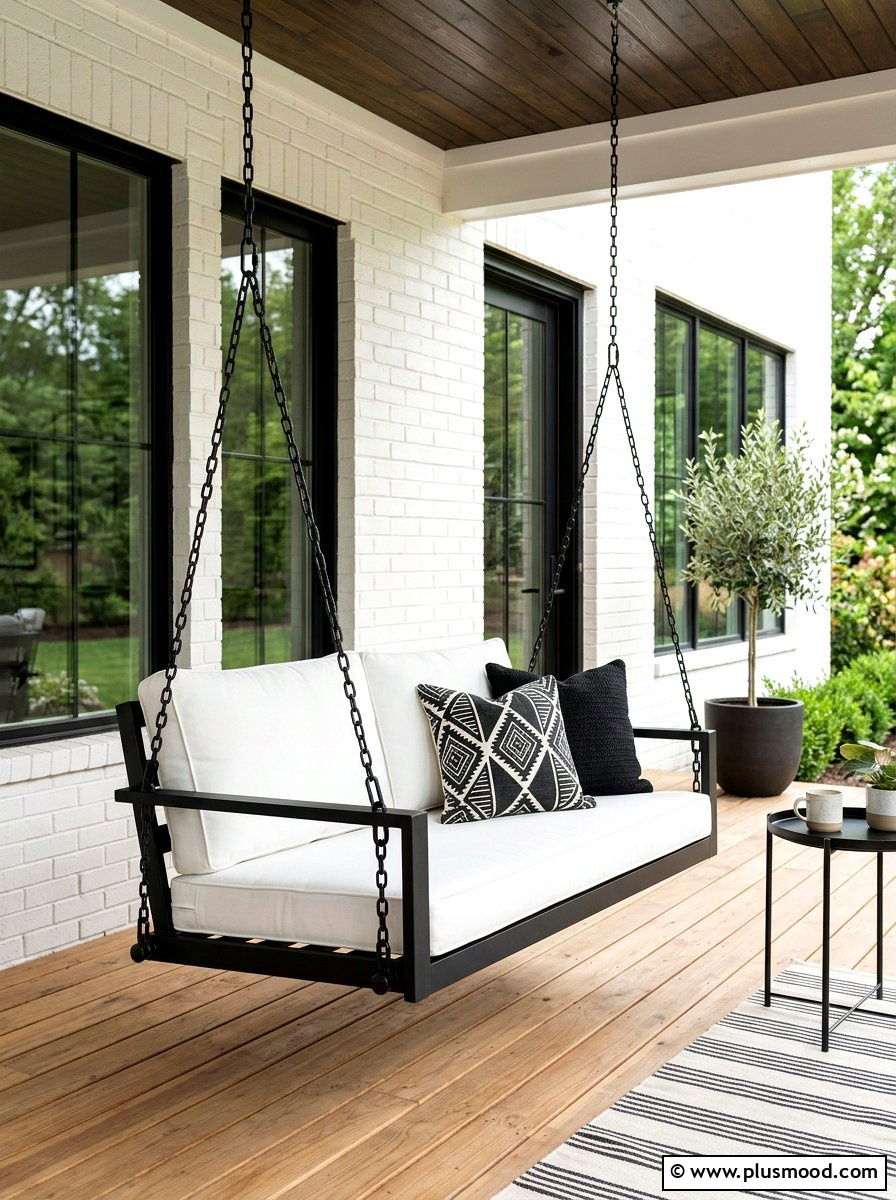 Modern black porch swing - 25 summer porch swing curb appeal ideas