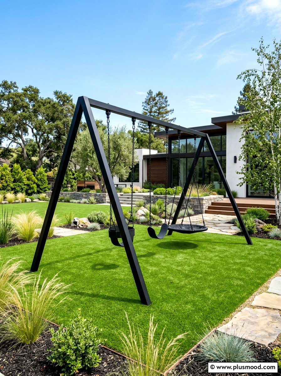 Modern black swing set design - 25 small backyard ideas with swing set