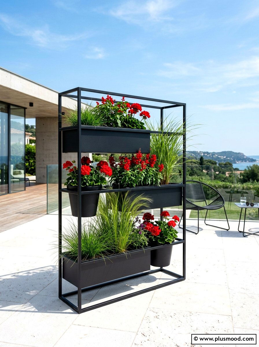 Modern black tiered planter - 25 summer stacked planter ideas