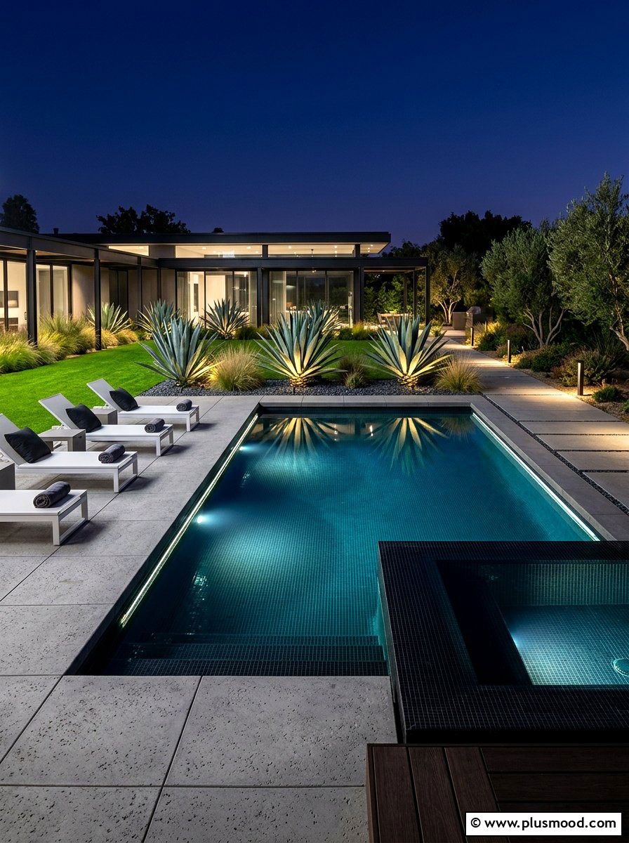 Modern black tile pool - 25 pool landscaping ideas with tile accents