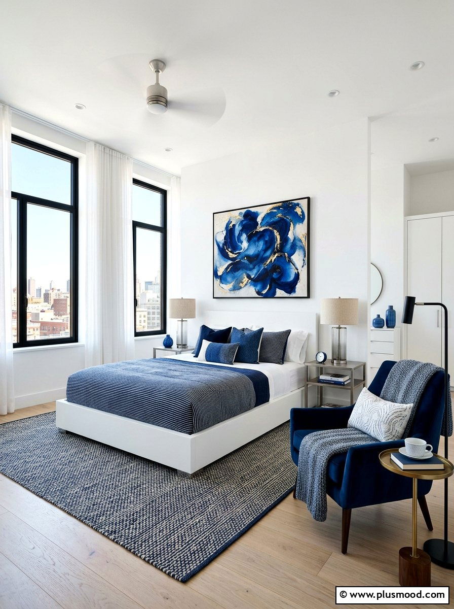 Modern blue and white bedroom - 25 summer white and blue bedroom ideas