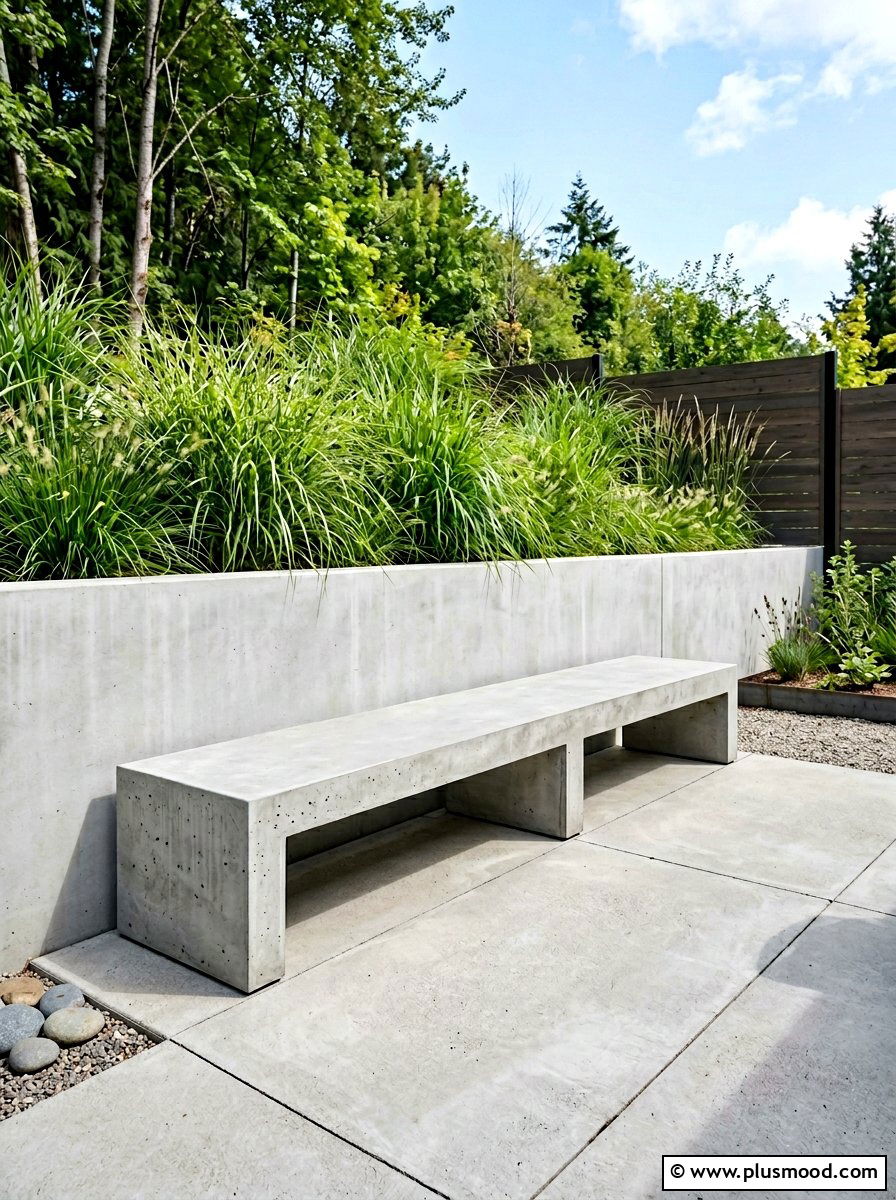 Modern concrete bench - 25 small backyard ideas with seating wall