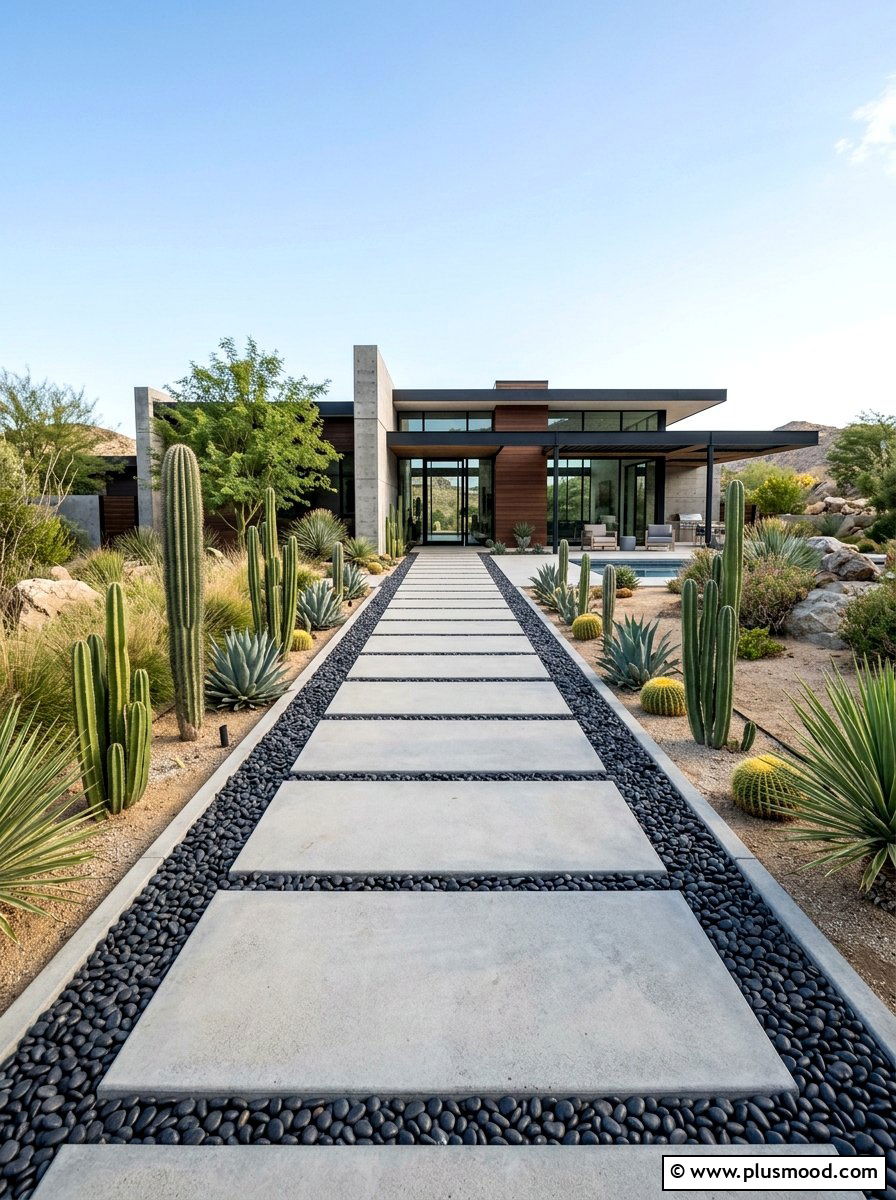 Modern concrete paver walkway - 25 summer desert landscaping ideas