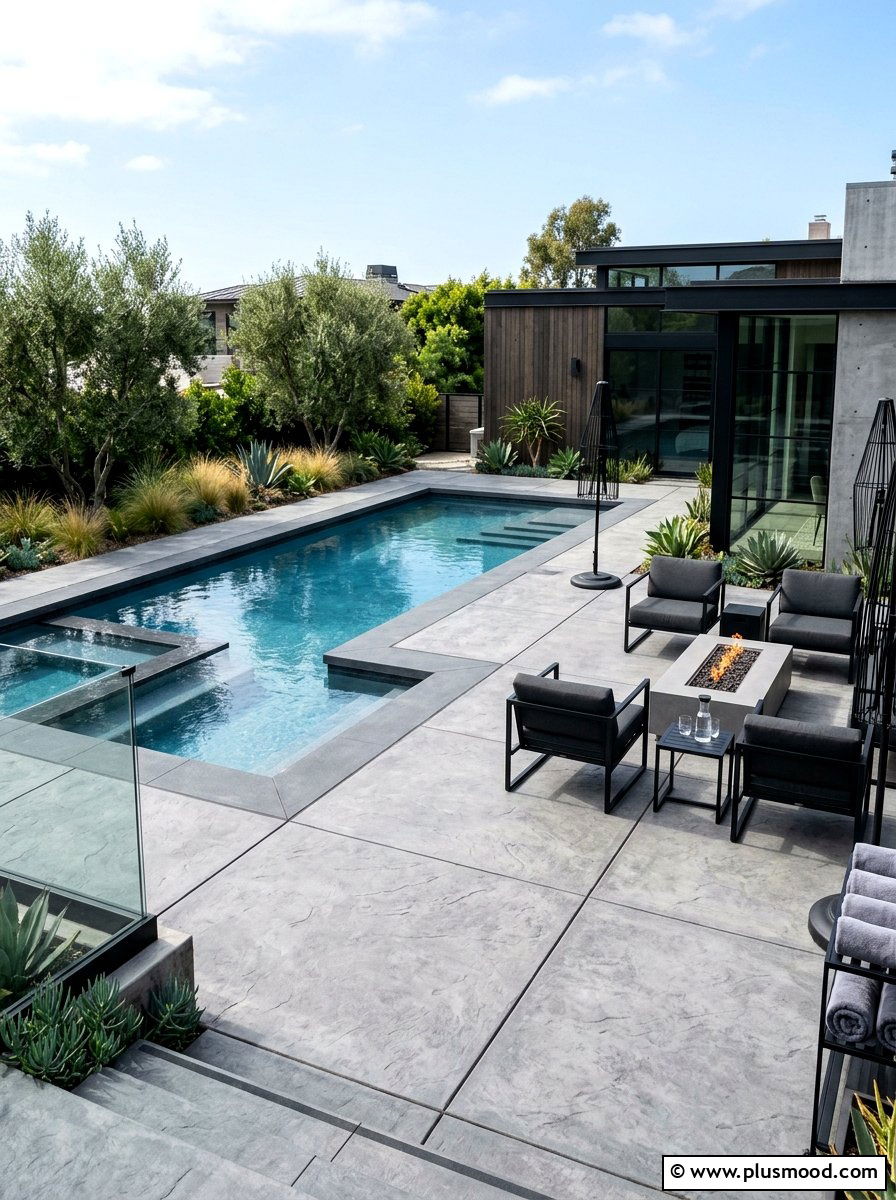 Modern concrete pool patio - 25 pool landscaping ideas for saltwater pools