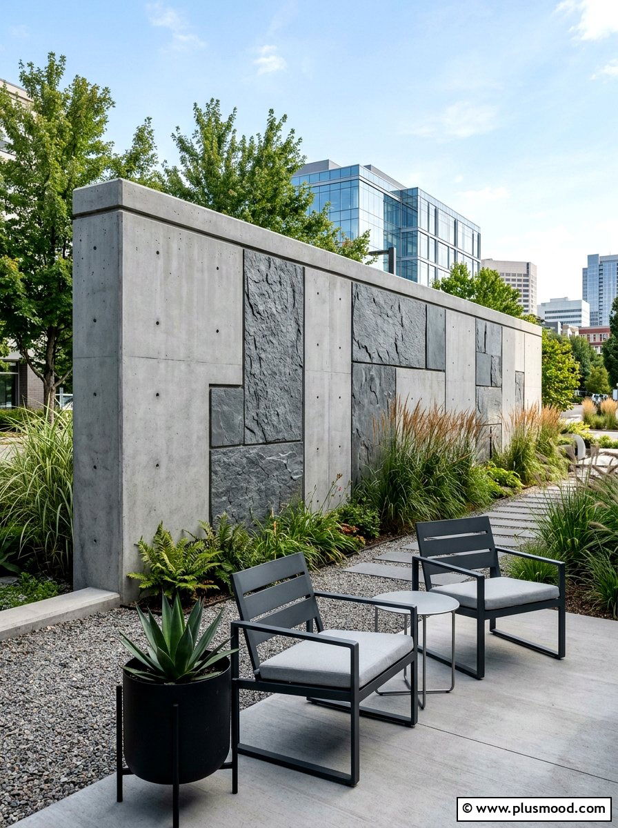 Modern concrete stone wall - 25 small backyard ideas with stone wall