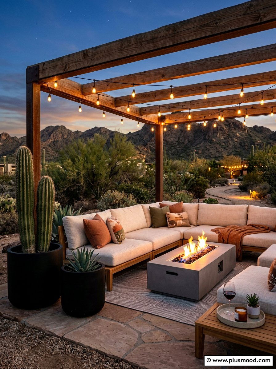 Modern desert lounge - 25 small backyard ideas with cactus garden