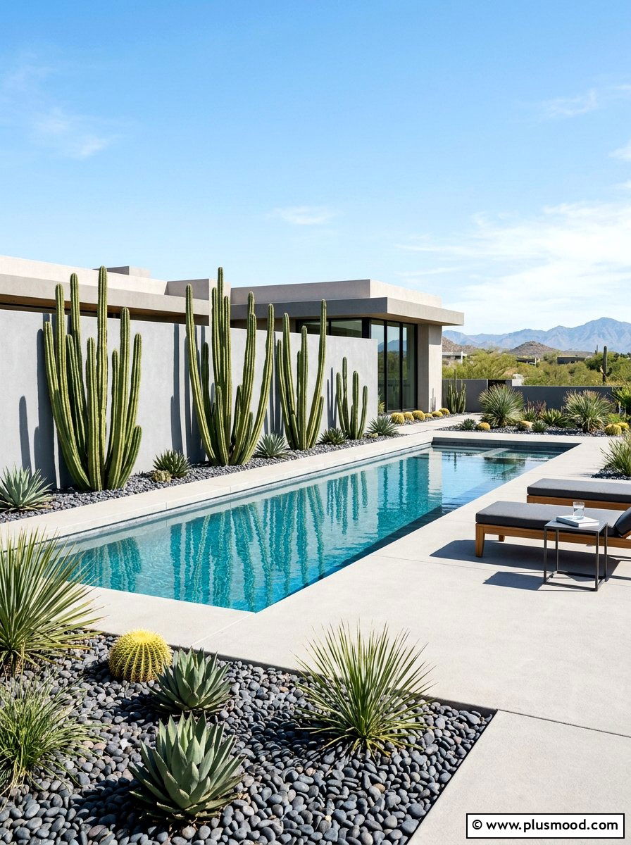 Modern desert pool landscape - 25 pool landscaping ideas with cactus garden
