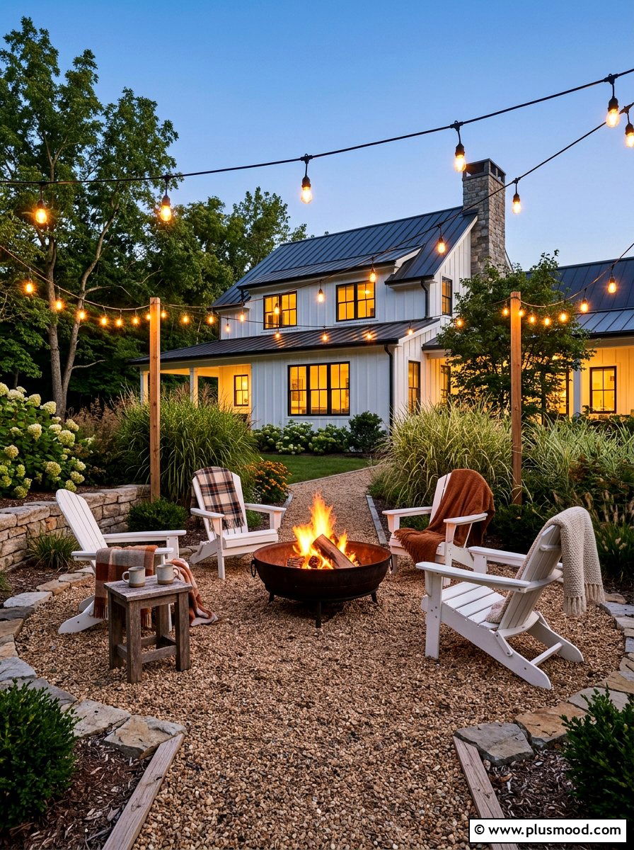 Modern farmhouse fire pit - 25 summer farmhouse outdoor entertaining ideas