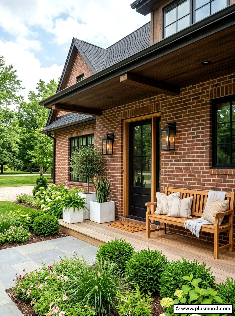 Modern farmhouse style for brick porch - 25 summer front porch decor ideas for brick house