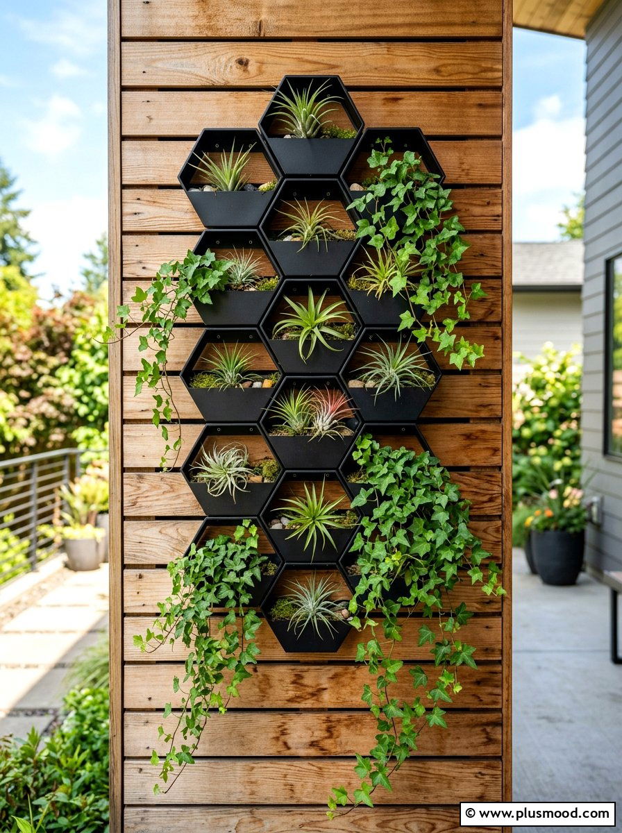 Modern geometric metal wall planter - 25 summer backyard planter ideas