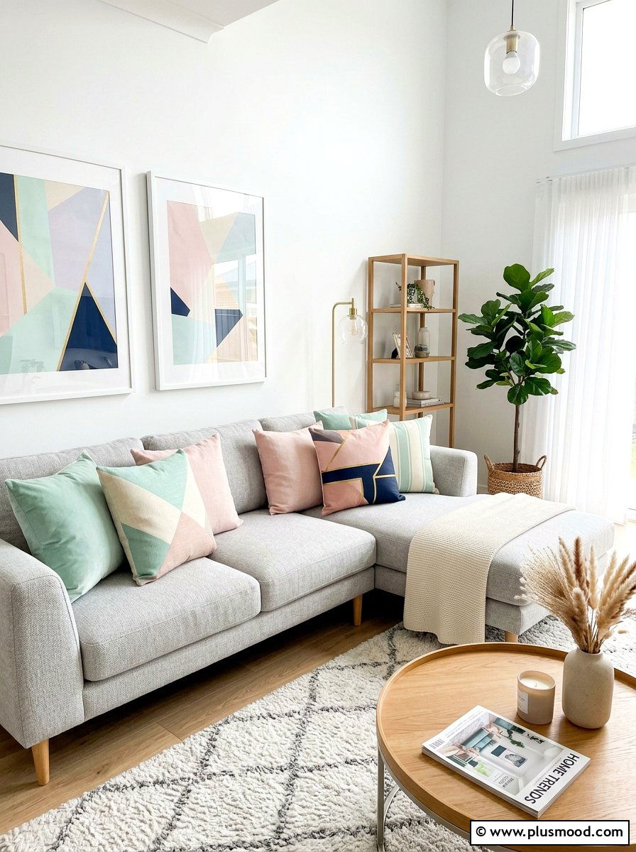 Modern geometric pastel pillows - 25 summer throw pillow ideas for living room