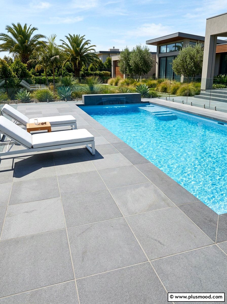 Modern geometric pool pavers - 25 pool landscaping ideas with pavers